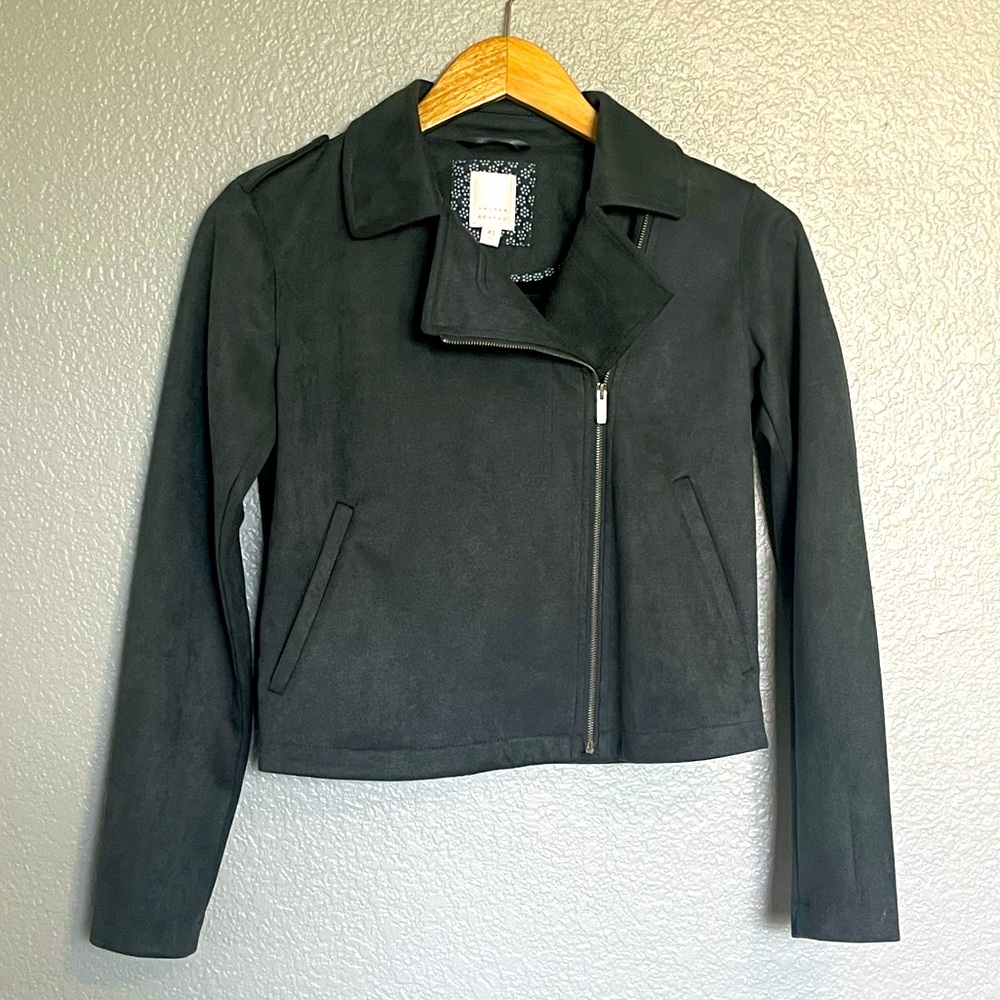 LC Lauren Conrad Gray Suede Cropped Moto Jacket